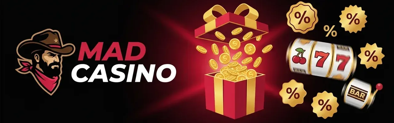Bannière Mad Casino : bonus de bienvenue et tours gratuits