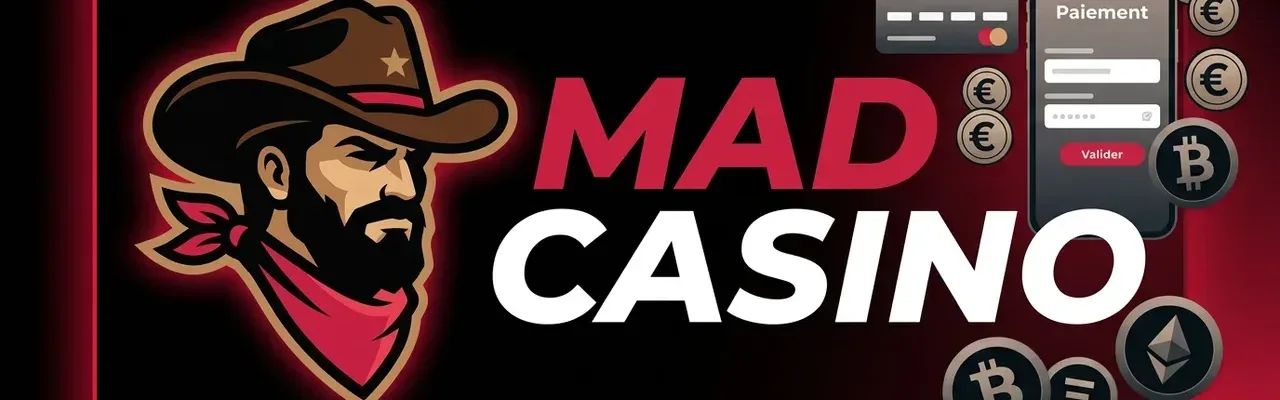 Bannière Mad Casino : dépôt par carte, virement et crypto-actifs
